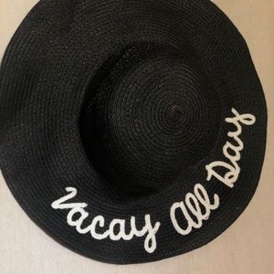 SOLD Woven Embroidered Black Sun Hat "Vacay all day" 👒